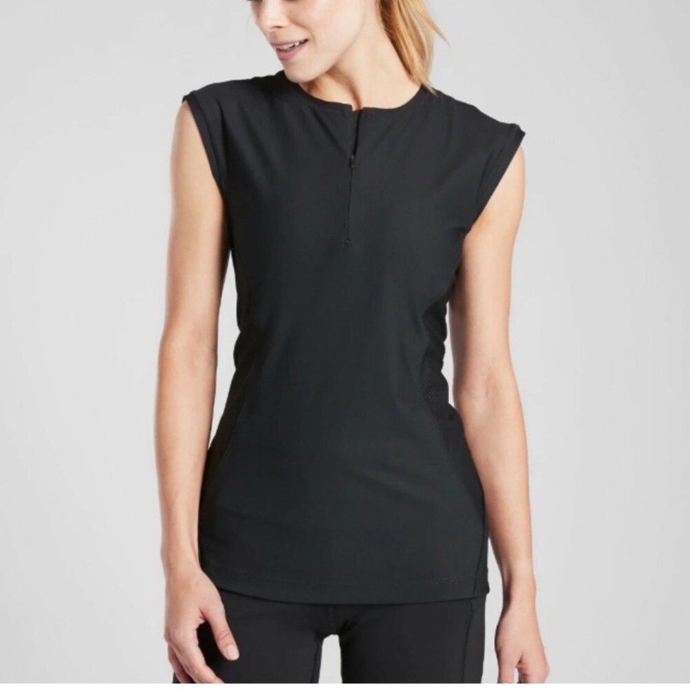 Athleta Pacifica ll Black Tank Zip Mesh Panel Performance Top Size S